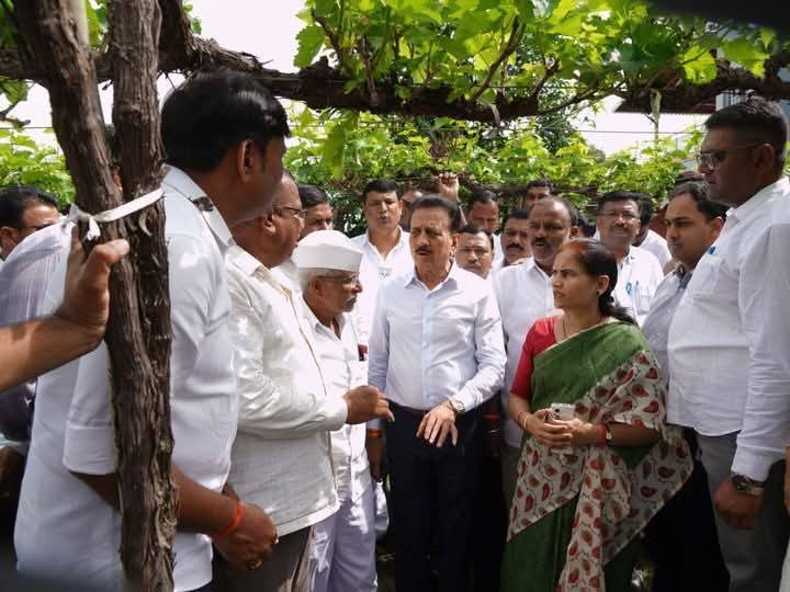 दिंडोरी:- अतिवृष्टीग्रस्त द्राक्षबागांच्या पाहणीस पालकमंत्री गिरीष महाजन व डॉ. भारती पवार यांचा दौरा — “सरकार बळीराजाच्या पाठीशी ठामपणे उभे आहे!”( प्रतिनिधी : डॉ. भागवत महाले ):- 🌿 whatsapp image 2025 11 06 at 11.30.50 pm (1)