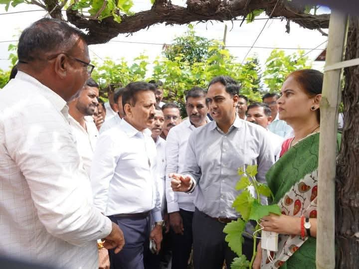 दिंडोरी:- अतिवृष्टीग्रस्त द्राक्षबागांच्या पाहणीस पालकमंत्री गिरीष महाजन व डॉ. भारती पवार यांचा दौरा — “सरकार बळीराजाच्या पाठीशी ठामपणे उभे आहे!”( प्रतिनिधी : डॉ. भागवत महाले ):- 🌿 whatsapp image 2025 11 06 at 11.30.50 pm