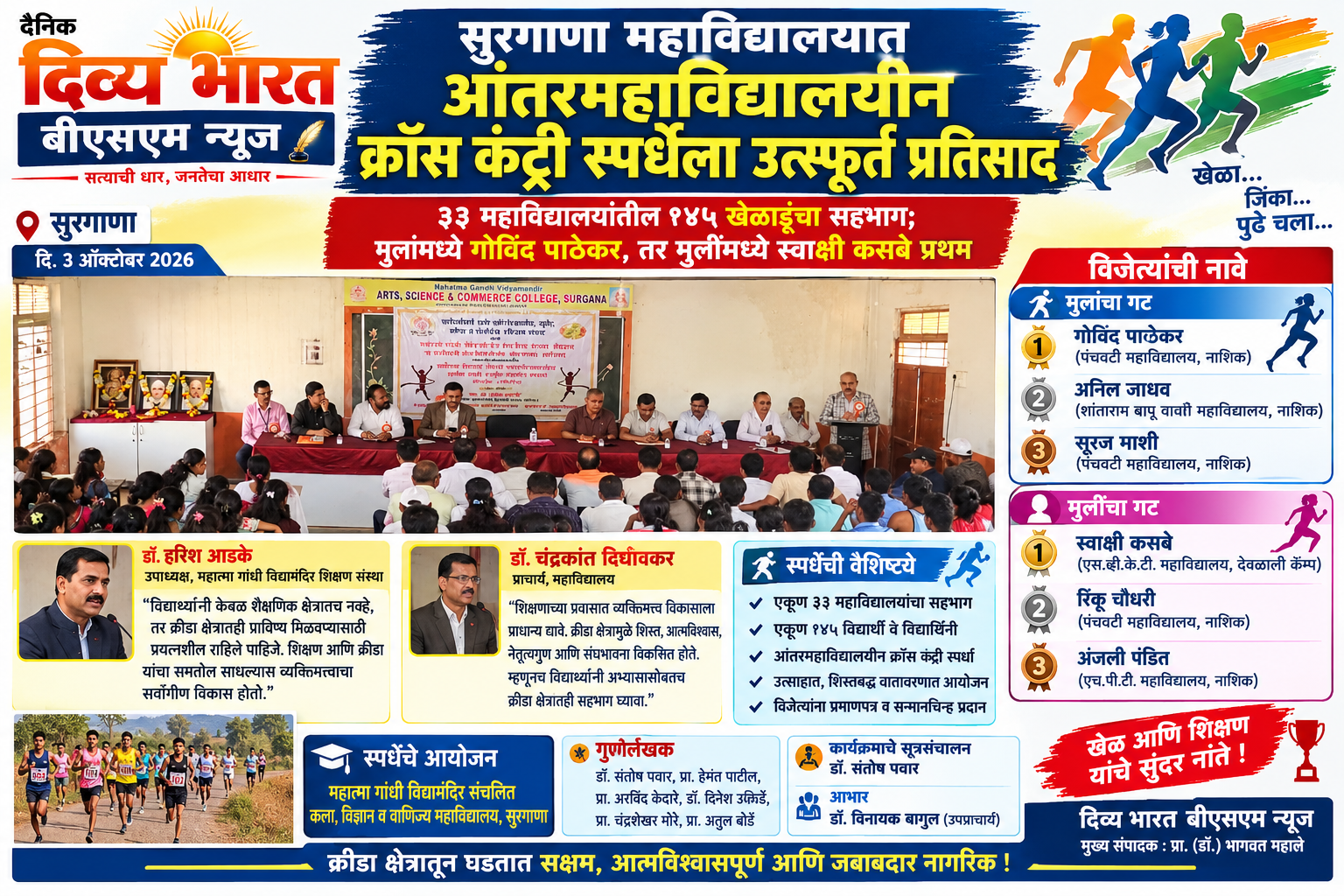 सुरगाणा:-सुरगाणा महाविद्यालयात आंतरमहाविद्यालयीन क्रॉस कंट्री स्पर्धेला उत्स्फूर्त प्रतिसाद- ( प्रतिनिधी : सुभाष कामडी )